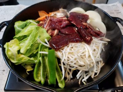 エゾシカ肉のジンギスカン鍋